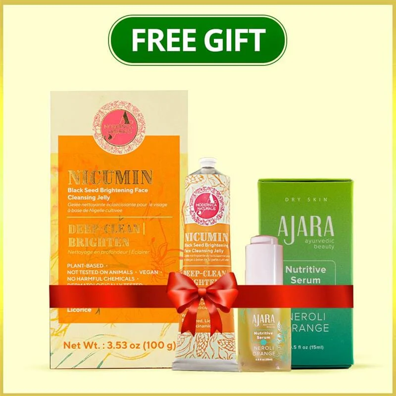 FREE SEASON OF AYURVEDA GIFT: Brightness Booster Duo - Full-Sizes of Nicumin Black Seed Brightening Face Cleansing Jelly & Neroli Orange Nutritive Serum worth $125 AUD!