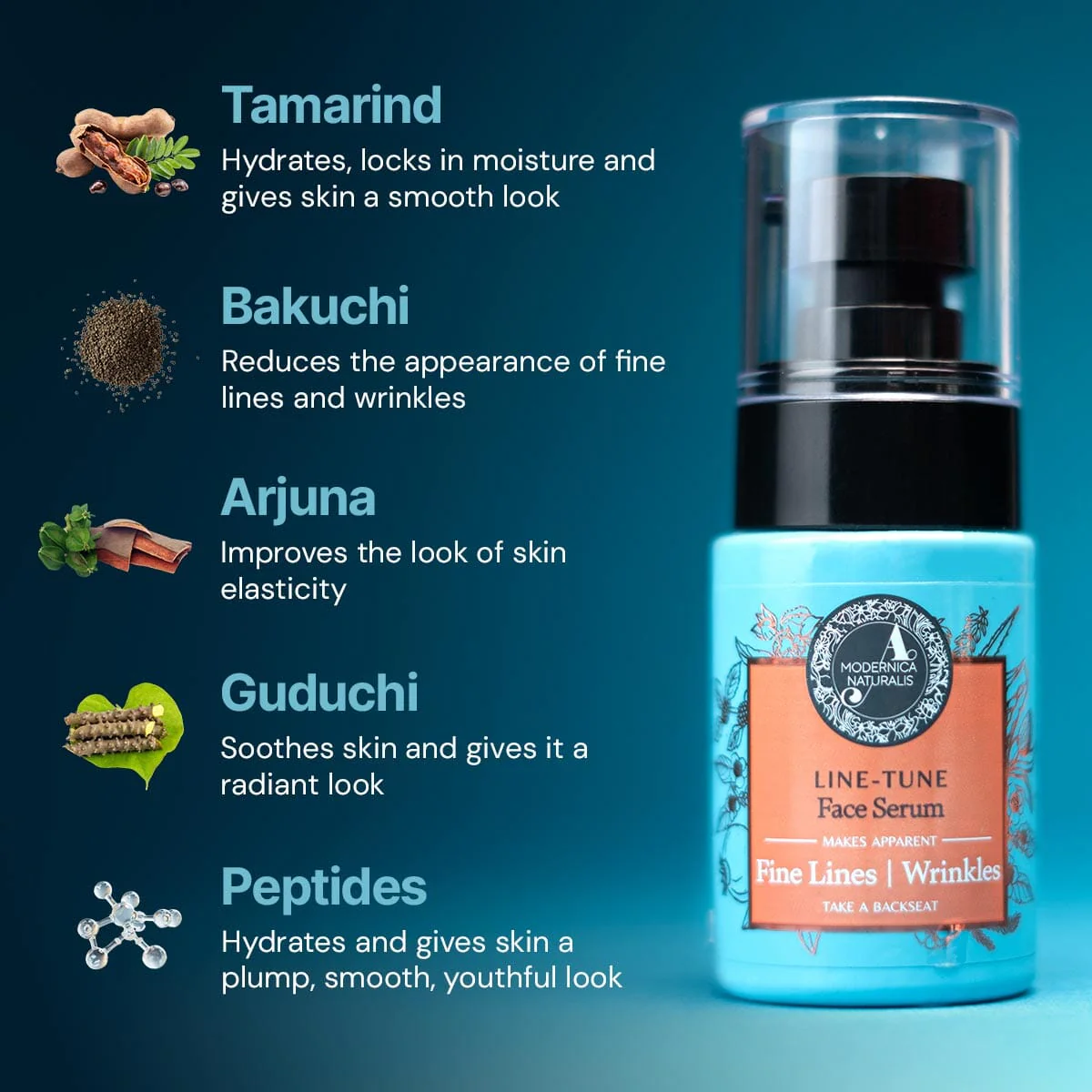 Line-Tune Face Serum – Reduces the Appearance of Fine Lines & Wrinkles – Hydrating Formula with Tamarind, Bakuchi, Arjuna, Guduchi & Peptides – Best Face Serum for Aging Skin with Fine Lines & Wrinkles – With Clinically Tested Ingredient Combinations - Image 6