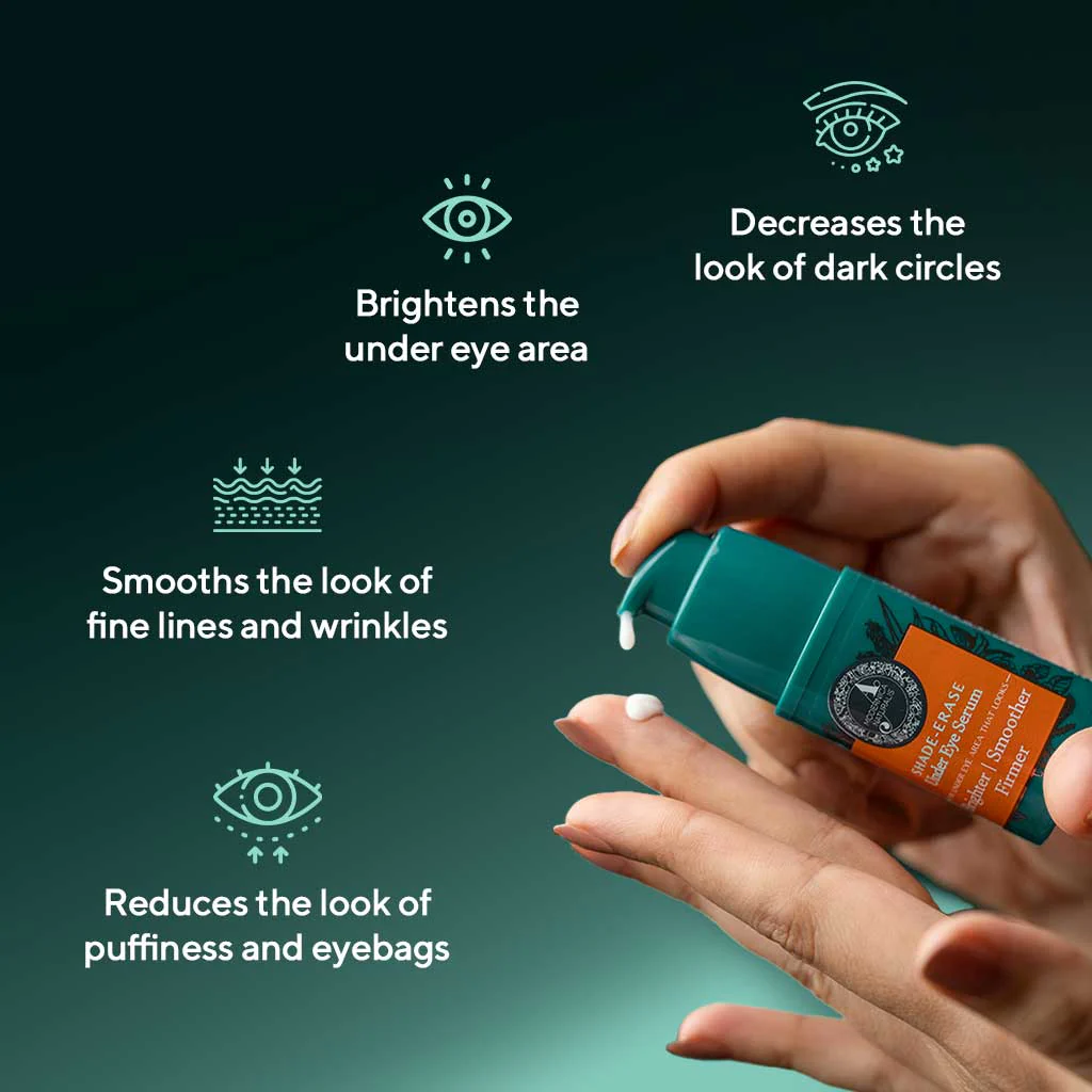 Shade-Erase Under Eye Serum - BRIGHTENS dark circles, FIRMS the look of crow’s feet & deep-seated creases, LIFTS the look of tired, droopy eye contours - Best Under Eye Serum - With Clinically Proven Ingredient Combinations - Image 4